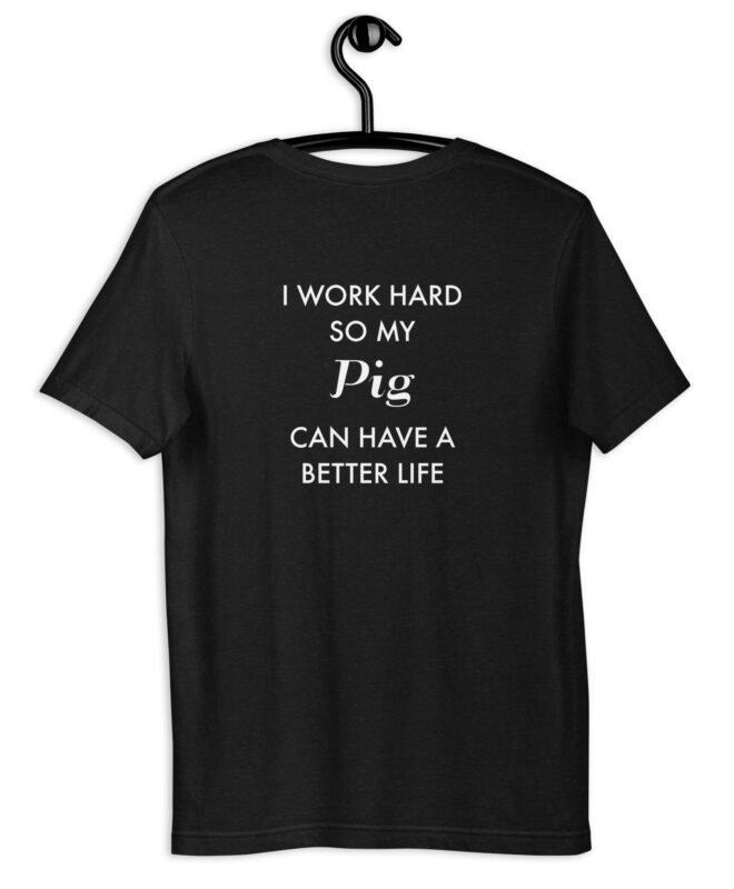 Black heather Pig T-shirt by @briankangal, back view
